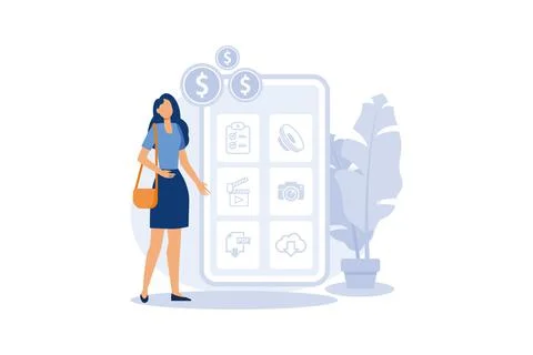 App monetization abstract concept vector illustration. Mobile app advertiseme Illustrazione stock