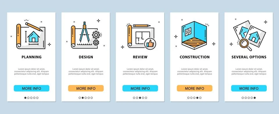 App onboarding screens, architect development Illustrazione stock