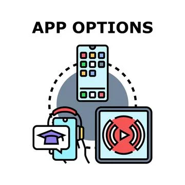 App options concept with application features management Stock Illustration