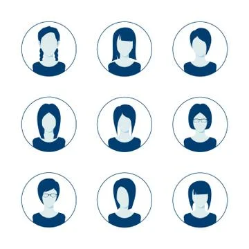 App or profile anonymous user icon set. Set of female person avatar template. Stock Illustration