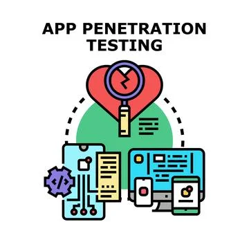App penetration testing identifying security vulnerabilities concept Stock Illustration