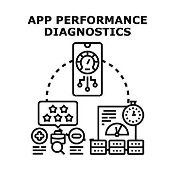 App performance diagnostics and optimization process managing Stock Illustration