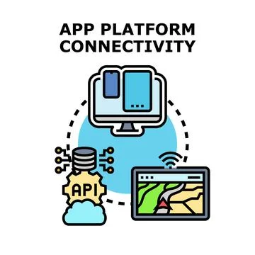 App platform connectivity connecting devices through api Stock Illustration