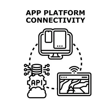App platform connectivity connecting devices through api Stock Illustration