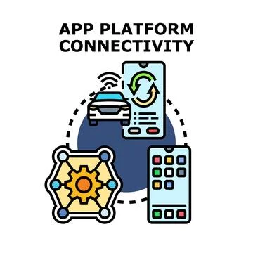 App platform connectivity connecting smart car and mobile services Stock Illustration