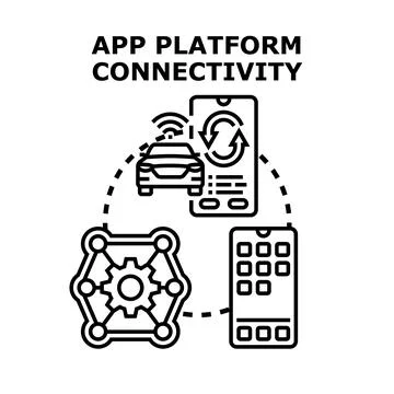 App platform connectivity connecting smart car and mobile services Stock Illustration