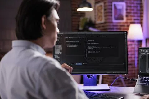 App programmer using binary code Stock Photos