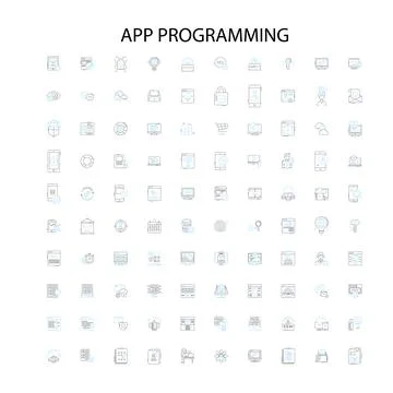 App programming icons, signs, outline symbols, concept linear illustration line Stock Illustration