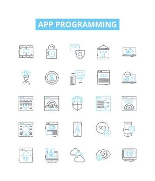 App programming vector line icons set. App, Programming, Coding, Development Illustrazione stock