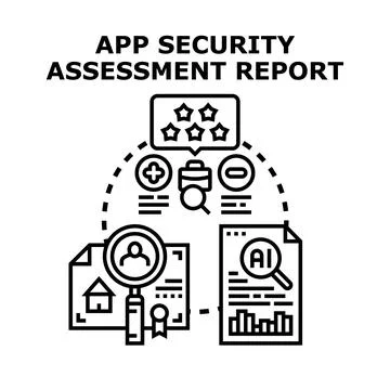App security assessment report finding digital vulnerabilities Stockillustratie