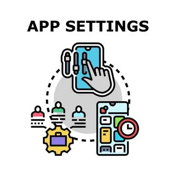 App settings adjusting options and user experience customizing Stock Illustration