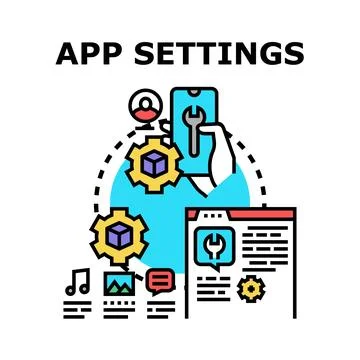 App settings configuring smartphone application features options 스톡 일러스트