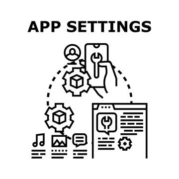 App settings configuring smartphone application features options Stock Illustration