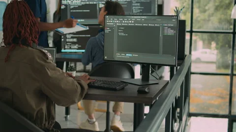 App software developer typing machine learning app code on computer Stock Footage 220895516