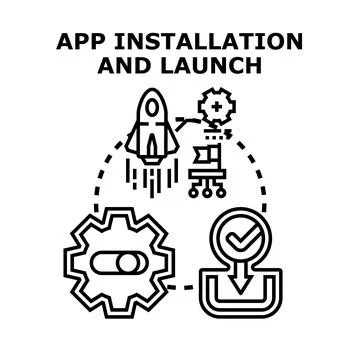App software installation launching and successful deployment Stock Illustration