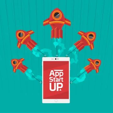 App Start Up with Rocket Stock Illustration