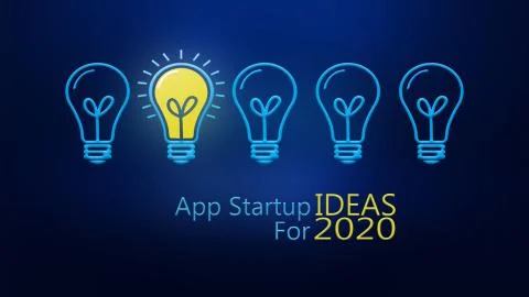 App Startup ideas for 2020, Lightbulbs and one lighting bulb idea inspiration Stock Illustration