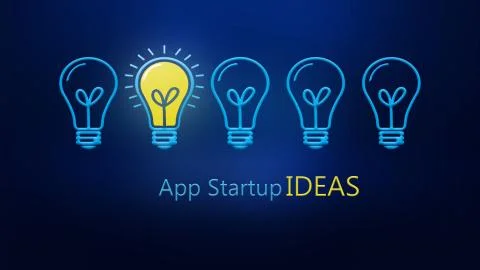 App Startup ideas, Lightbulbs and one lighting bulb idea inspiration electric Stock Illustration