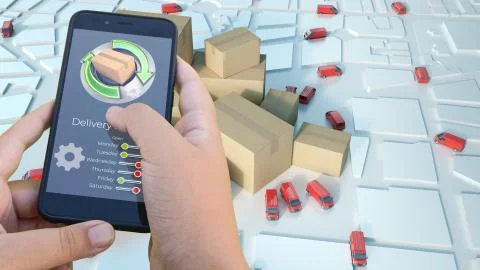 App tracking parcel on the move Foto stock