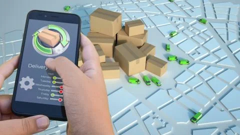 App tracking parcel on the move Foto stock