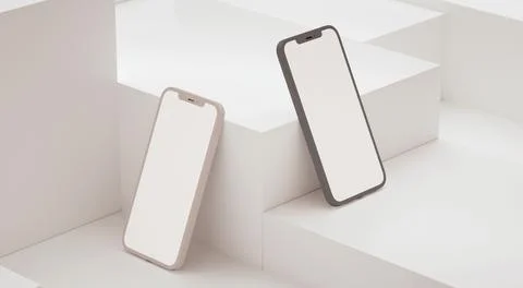 App ui ux concept presentation on two phones blank screen mockup in 3D render Stock Illustration