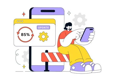 App Update Vector Illustration Featuring Mobile Software Upgrade, System Ma.. Illustrazione stock