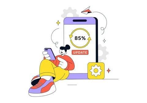 App Update Vector Illustration Featuring Mobile Software Upgrade, System Ma.. Stock Illustration