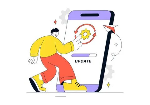 App Update Vector Illustration Featuring Mobile Software Upgrade, System Ma.. Stock-Illustration