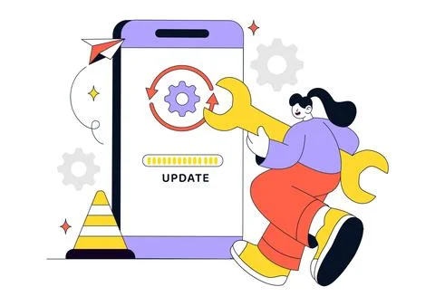 App Update Vector Illustration Featuring Mobile Software Upgrade, System Ma.. Stock Illustration