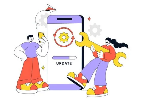 App Update Vector Illustration Featuring Mobile Software Upgrade, System Ma.. Stock Illustration