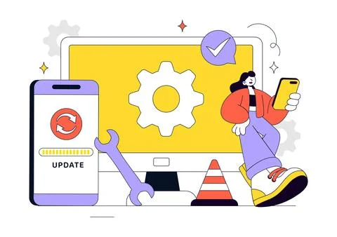 App Update Vector Illustration Featuring Mobile Software Upgrade, System Ma.. Illustrazione stock
