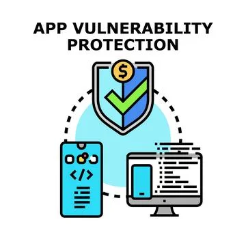 App vulnerability protection ensuring secure software development and data Illustrazione stock