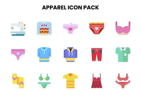 Apparel Flat Design Icons Pack Stock Illustration