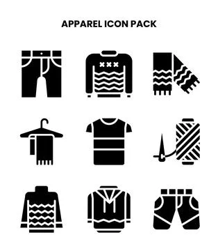 Apparel Glyph Set Icons Pack Stock Illustration