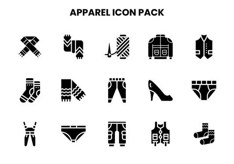 Apparel Glyph Vector Icons Pack Stock Illustration