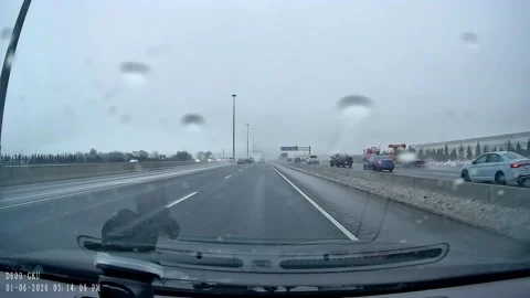 Apparent Hit and Run on Highway 401, Milton, Ontario, Canada - 06 Jan 2026 Stock Footage 326972518