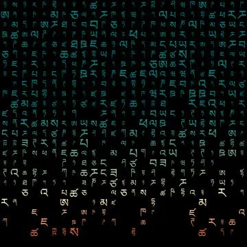 Appealing matrix background in yellow blue colors. Grid of random Tibetan s.. イラスト素材