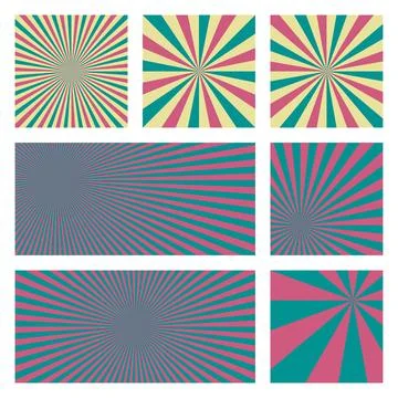 Appealing sunburst background collection. Abstract covers with radial rays... Stock Photos