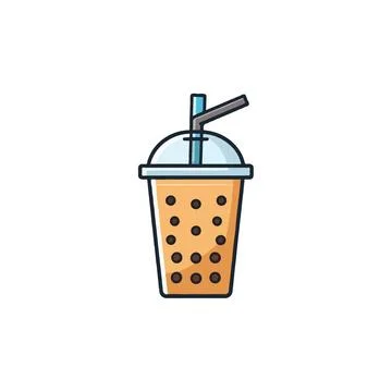 Appealing tapioca dessert drink icon with straw in transparent glass for be.. Illustrazione stock