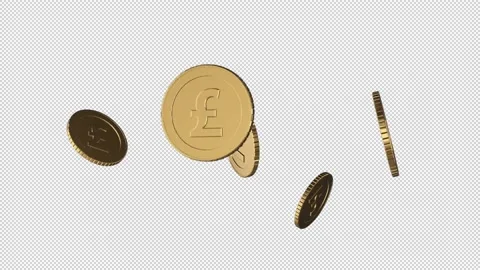 Appear Falling Poundsterling coin 3D Animation With Alpha Channel Video stock 220485036