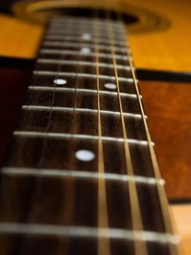 Appearance of Acoustic Guitar on Rosewood Fretboard Stock Photos