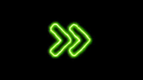 The appearance of the green neon symbol angle double right. Flicker, In - Out. Stock Footage 100693828