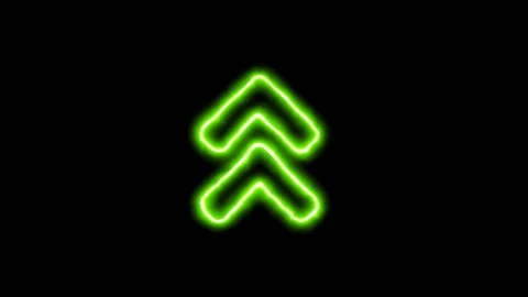 The appearance of the green neon symbol angle double up. Flicker, In - Out. Stock Footage 100693877