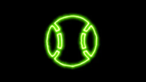 The appearance of the green neon symbol baseball ball. Flicker, In - Out. Alpha Stock Footage 100695466