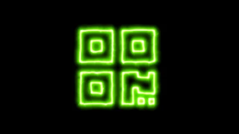 The appearance of the green neon symbol qrcode. Flicker, In - Out. Alpha channel Stock Footage 101439507