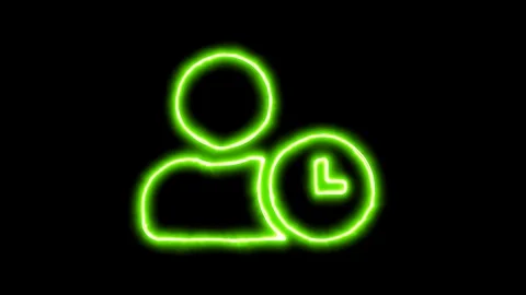 The appearance of the green neon symbol user clock. Flicker, In - Out. Alpha Vídeos de archivo 101588977