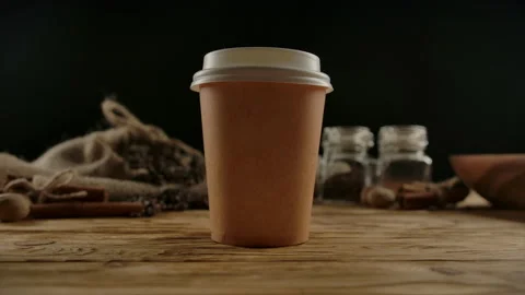 Appearance of reusable ceramic coffee cup instead of disposable paper coffee cup Stock Footage 135809692