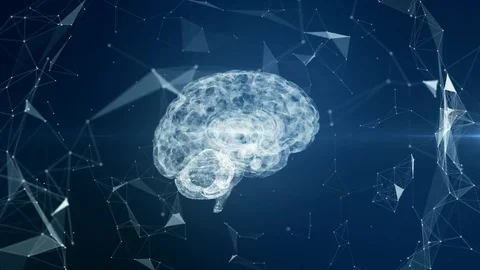 Appearance of rotating human brain out of binary code with flying abstract Stock Footage 84074378