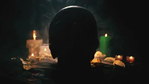 The appearance of a skull in smoke from the dark in an esoteric setting Vidéo 145641820