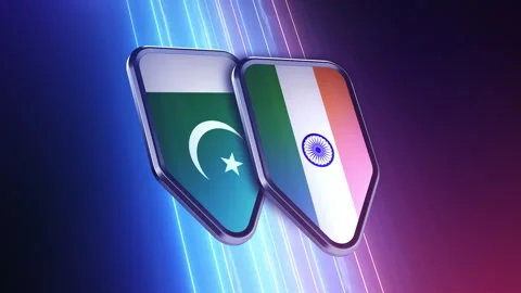 The appearance of two emblems with the flags of the countries of "Pakistan an Stock Footage 250093943